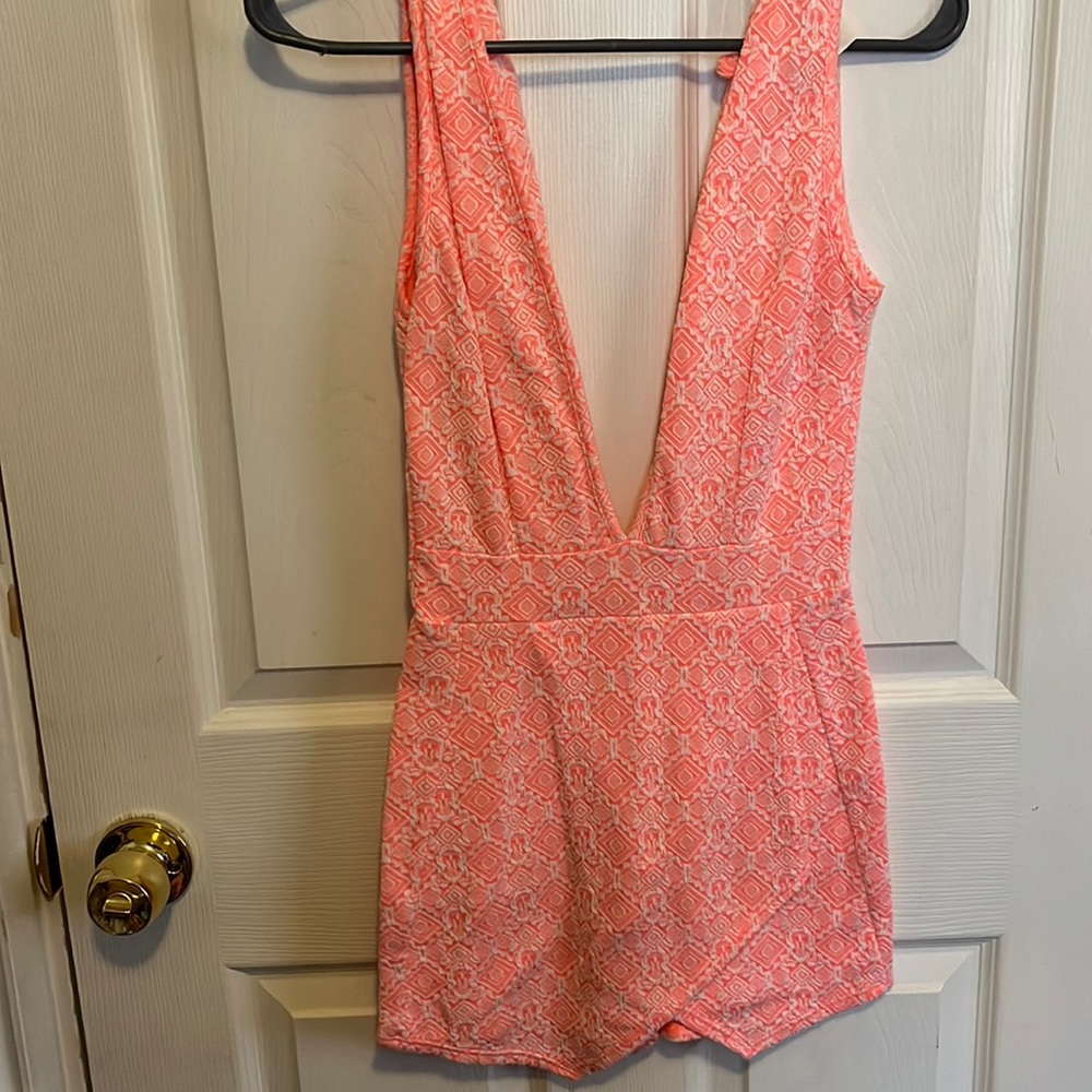 Sexy Orange and White print Romper